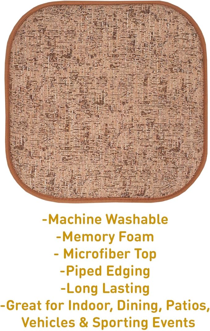 Sweet Home Collection Chair Cushion Memory Foam Pads Honeycomb Pattern Slip Non Skid Rubber Back Rounded Square 16" x 16" Seat Cover, 6 Pack, Broadway Rust/Brown