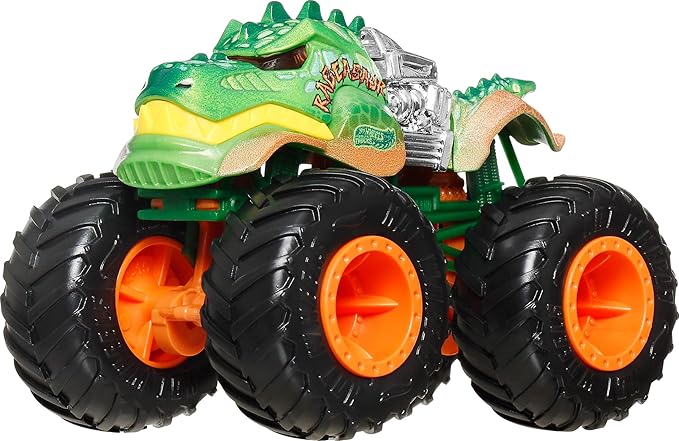 Hot Wheels Toy Cars & Monster Trucks, Sharks vs. Dinos Multipack with 2 Big Rigs, 2 1:64 Scale Monster Trucks & 2 1:64 Scale Hot Wheels Vehicles