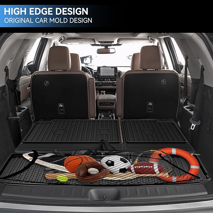 Cargo Mat & Backrest Mat Compatible with 2022-2026 Nissan Pathfinder Cargo Liner Trunk Mat TPE All Weather Back Seat Cover Protector 2024 Pathfinder Accessories (Trunk Liner + Backrest Mat)