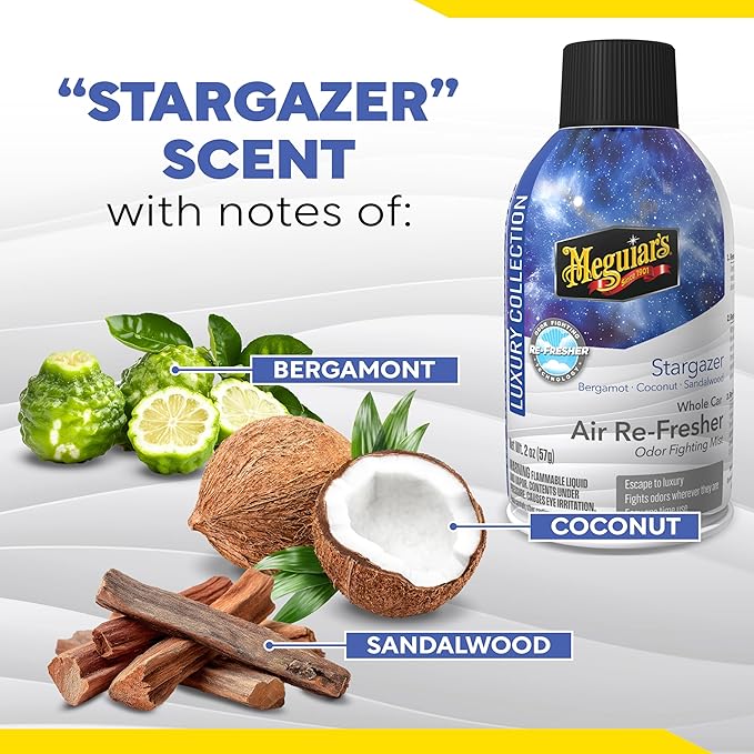 Meguiar’s Car Air Refresher Odor Fighting Mist,Stargazer, Long-Lasting Car Air Freshener Fights Strong and Unwanted Vehicle Smells while Refreshing Interiors with a Refreshing Scent, 2 oz Aerosol