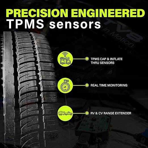PressureTech Wireless Tire Pressure Monitoring System - TPMS Sensors for Automobiles, Motorcycles, Powersport Vehicles, RVs, Trailers - Real-Time Display w/iOS or Android App (0-150 PSI) (Pack of 4)