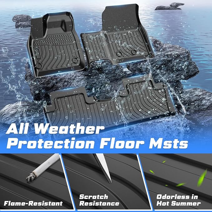 Sunsdrew Floor Mats for 2023-2026 Nissan Ariya Accessories, All Weather Floor Liners Front Rear 2 Rows Car Mats TPE Rubber Raised Edge