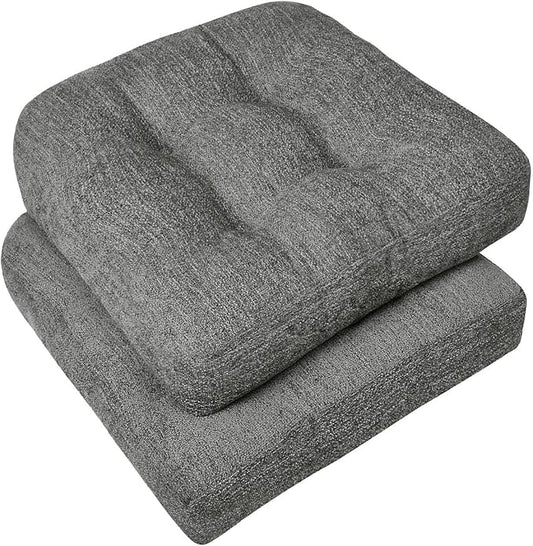 downluxe Chair Cushions for Dining Chairs 2 Pack, Tufted Indoor Chair Pads with Non-Slip Bottom, U-Shaped Kitchen Chair Cushions, 17"x17"x4", Dark Grey