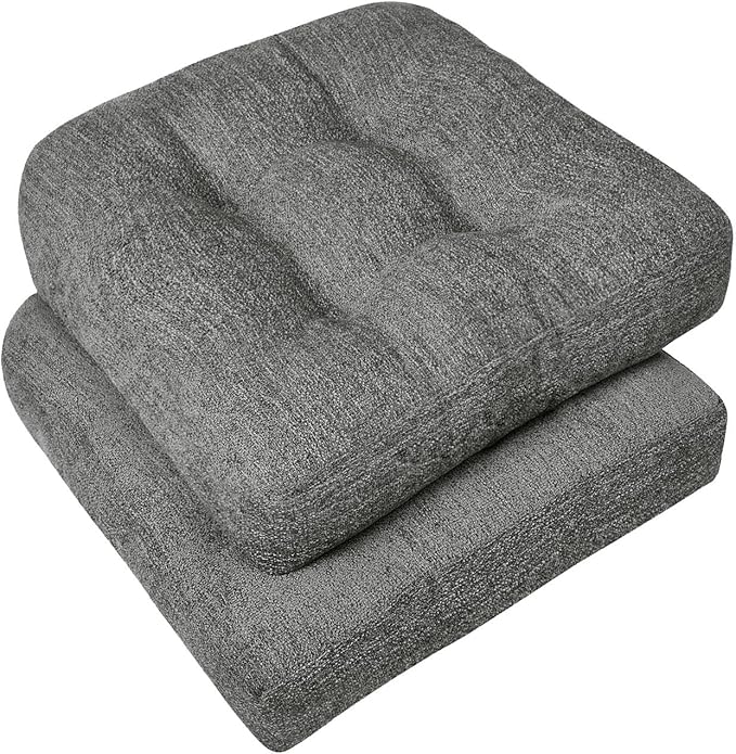 downluxe Chair Cushions for Dining Chairs 2 Pack, Tufted Indoor Chair Pads with Non-Slip Bottom, U-Shaped Kitchen Chair Cushions, 18"x18"x4", Dark Grey