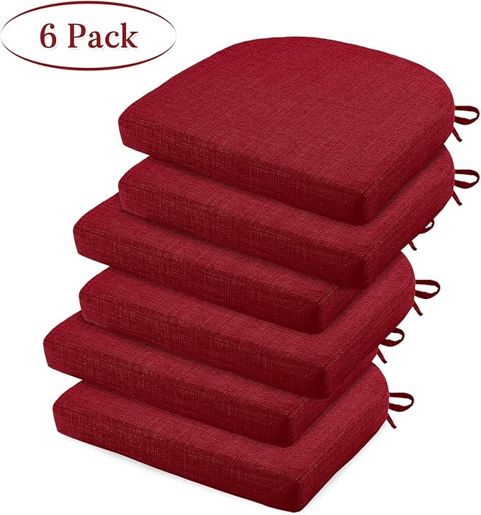 Basic Beyond Chair Cushions for Dining Chairs 6 Pack, Kitchen Chair Cushions with Ties and Non Slip Backing, 16 x 16 inches Chair Pads for Dining Chairs (Red)