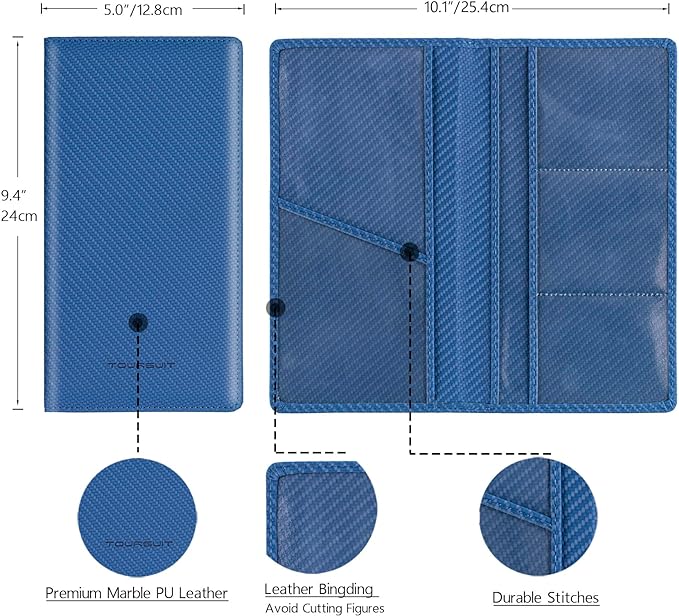 TOURSUIT Car Registration and Insurance Card Holder, Vehicle License Document Glove Box Compartment Organizer, Essential Car Wallet Case for Driver Auto Owners (Carbon Blue)