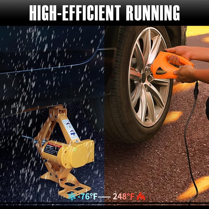 E-HEELP 3 Ton Electric Car Jack, 12V Automatic Scissor Lift Floor Jack with Impact Wrench Kit for Sedans, Lifting Range 4.72-14.57 Inches, 6600 lbs Load Capacity