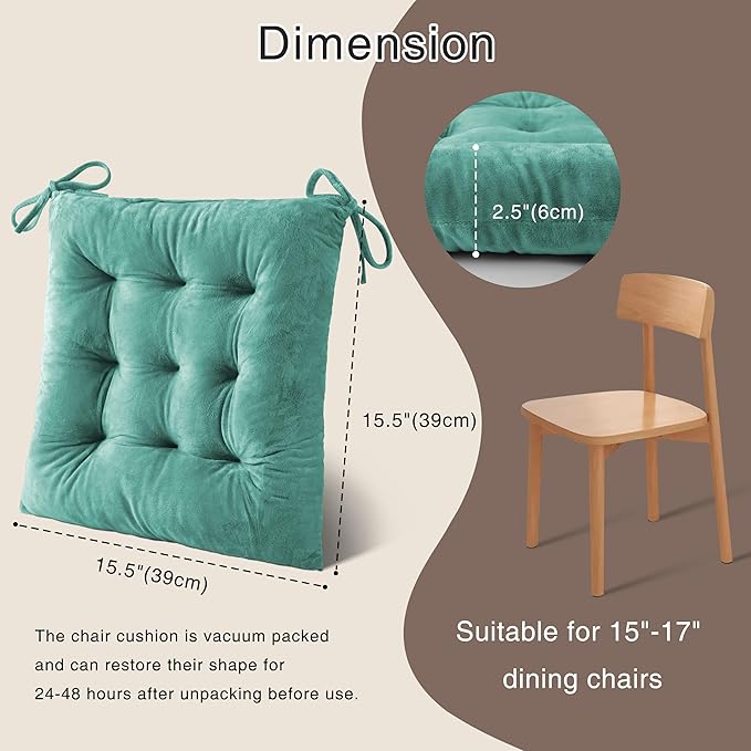 OVOV 6 Pack Chair Cushions for Dining Chairs Soft Seat Cushions for Kitchen Desk Chairs Square Chair Pads with Ties (15.5"x15.5" Lake Blue)