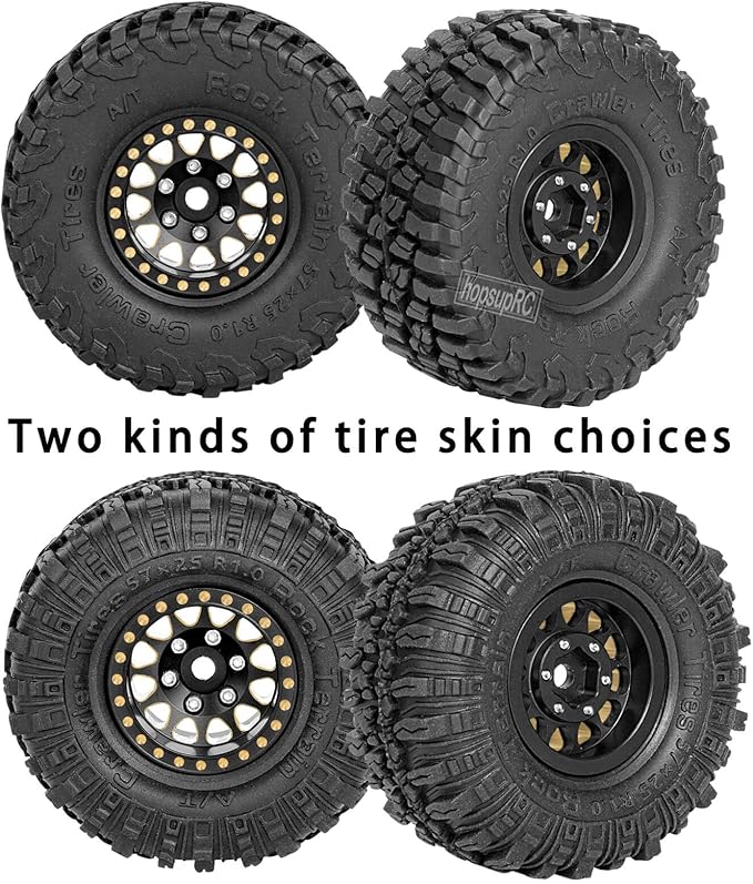 RC Full Brass 1.0in Beadlock RC Truck Tires Wheels Tires Upgrades Part for 1/18 1/24 Trx4m Axial SCX24 RC Crawler,RC Wheels Hops Up(4pcs Black)