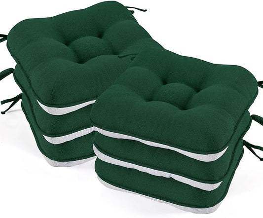BETU Chair Cushions for Dining Chairs Set of 6,3.5" Thick Kitchen Table Chair Pads with Ties,Non Slip Backing and Covers, Seat Cushion for Dining Room,Bar,Patio Chairs,15.5"X15.5"X3.5",Dark Green