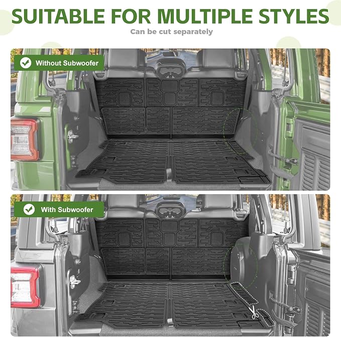 Cargo Liners for 2018-2025 Jeep Wrangler JL Unlimited 4X4 4 Door,Trunk Mat with Seat Back Cover Accessories All Weather Rear Cargo Mat Backrest Protector for JL/JLU Gas Type (Not for 4XE)