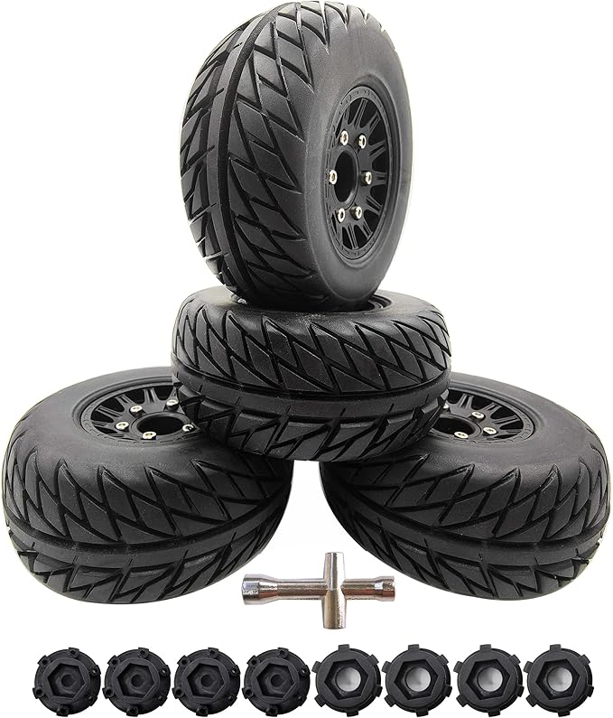 RC Short Course Truck Tires with Foam Inserts for 1/10 Scale Arrma Senton Tires Traxxas Slash Tires Axial Redcat Rc4wd Hex Detachable Replacement 17mm 14mm 12mm RC Wheels and Tires