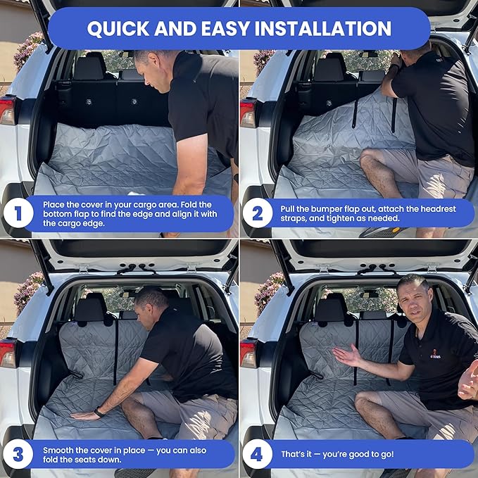 4Knines Split Cargo Liner for SUV – For Dogs & Pets, Heavy-Duty, Waterproof Trunk Mat & Cargo Cover – Fits 60/40 Split Bench & Armrest Pass-Through – Machine Washable, Non-Slip, Durable (Large, Black)