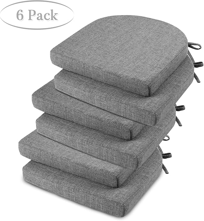 Basic Beyond Chair Cushions for Dining Chairs 6 Pack, Kitchen Chair Cushions with Ties and Non Slip Backing, 16 x 16 inches Chair Pads for Dining Chairs (Dark Grey)