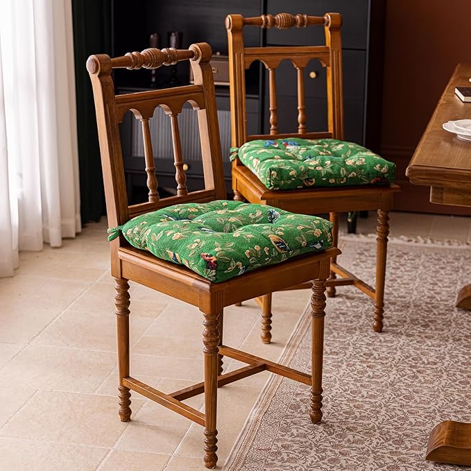 vctops Farmhouse Bird Print Chair Cushions with Ties U-Shaped Soft Comfortable Chair Pads Non Slip Seat Cushions for Indoor Dining Room and Kitchen Chairs(Green,16"x16")
