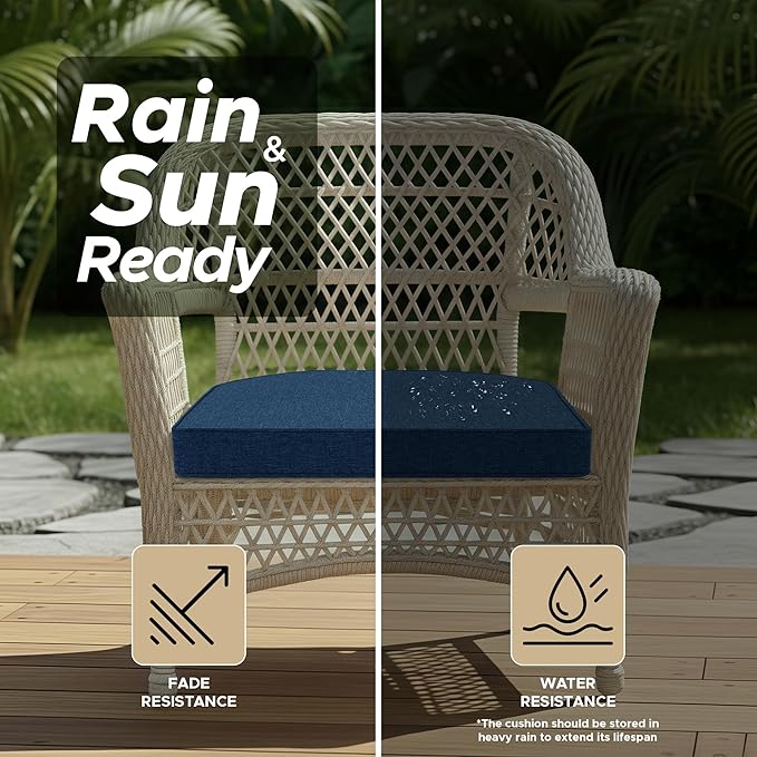 Outdoor Chair Cushions, Fade-Resistant & Water-Resistant, D Shaped Patio Furniture Seat Chair Pads Replacement with Ties, Non-Slip Bottom, Removable Cover, Set of 4, 19 x 19 Inch, Navy Blue