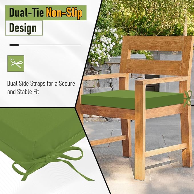 Basic Beyond Outdoor Chair Cushions Set of 4, Square Corner Outdoor Cushions for Patio Furniture, Water Resistant Patio Chair Cushions with 2 Ties, 18.5x16x3, Grass Green