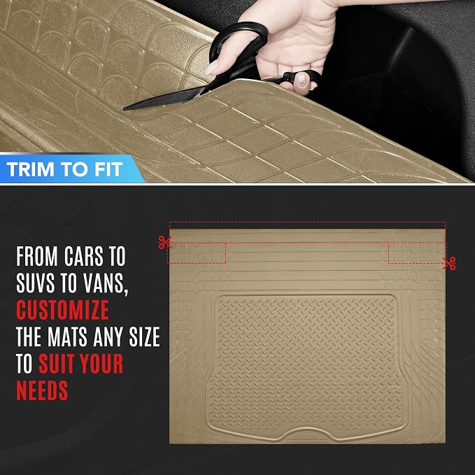PIC AUTO Heavy Duty Cargo Liner, Trimmable All-Weather Rubber Trunk Mat for Cars, SUVs, Vans & Trucks, Anti-Slip Backing, Durable Protection, Large, Beige