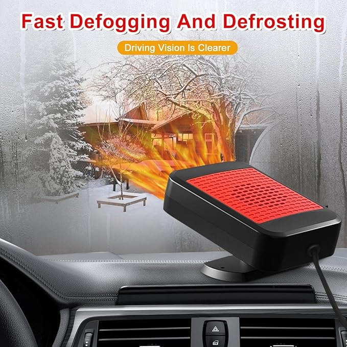 12V 200W Car Heater - 360° Rotatable 2-in-1 Heating & Cooling Fan, Windshield Demister Defroster, Plug-in Cigarette Lighter, Universal Fit for All Vehicles