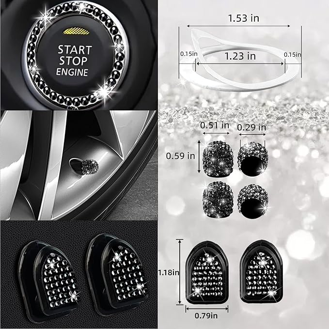 NBTEPEM 27 PCs Black Bling Car Accessories Set for Women, Steering Wheel Covers Universal Fit 15 Inch, Bling License Plate Frame, Bling Phone Holder, Bling Car Coasters (Black Diamond)