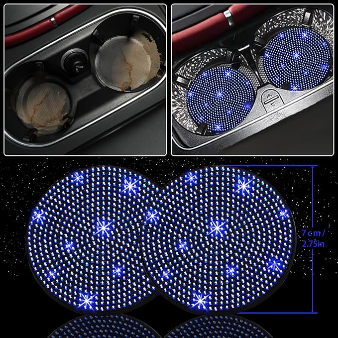 NBTEPEM 8 pcs Blue Bling Car Accessories Set for Women, Steering Wheel Cover, Sparkly Seat Belt Covers, Bling Gear Shift Cover, Universal Fit Most Cars (Blue Diamond)