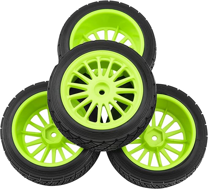 80mm/3.14" Rubber Tires & Plastic Wheel Rims 2.2 Inch 12mm Hex Hub Compatible with 1/10 HPI WR8 Off-Road Rally 1/14 WLtoys 124019 144001 1/16 Redcat Volcano RC Buggy (Green)