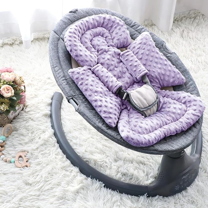 Infant Car Seat Insert Boy Girl, 3 in 1 Newborn Carseat Insert with Strap Pads, Car Seat Head Support for Baby Strollers, Swings, and Bouncers, Comfortable and Machine Washable, Purple