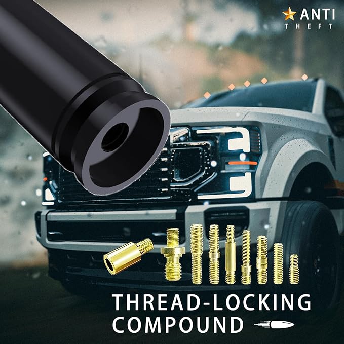 Car Truck Bullet Antenna with Valve Stem Caps Mast for GM Chevy Silverado 1500 2500 3500 HD Ford F150 F250 F350 Denali Heavy Pickup Truck Accessories (Black)-Car wash Safe-Anti Theft