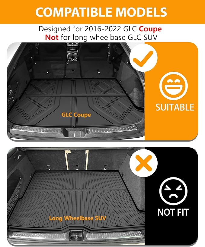 Floor Mats for Mercedes-Benz GLC 300 Coupe 2016-2022 | Custom Fit All Weather Rubber Floor Liners & Cargo Liner Set, Black (Only for Coupe)