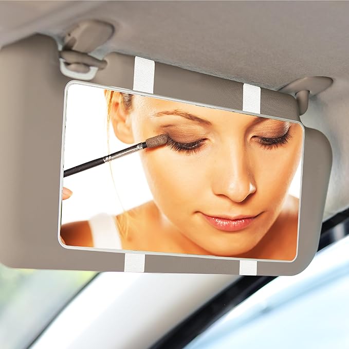 Car Sun Visor Mirror, Cosmetic Makeup Mirrors with Straps, HD Cars Interior Cosmetic Mirror, Car Accessories for Women Universal Sun Visor Mirrors for Trucks, Cars, SUVs (White)