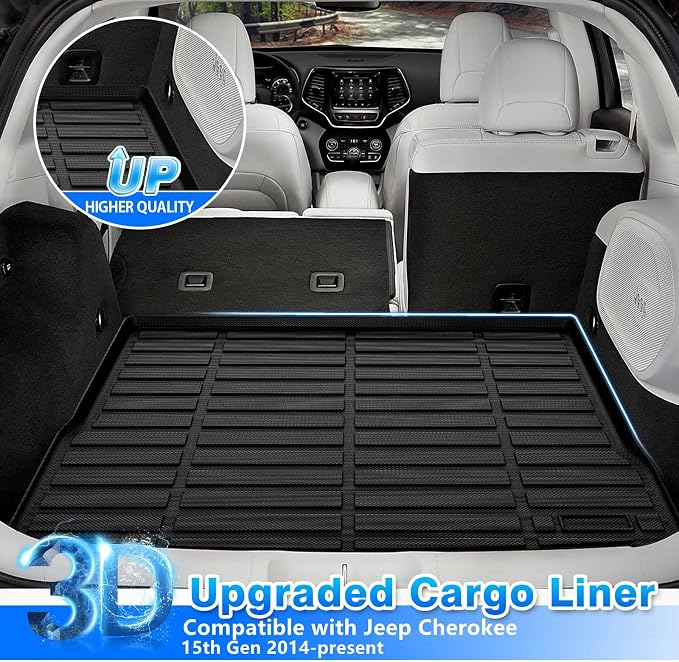 Cartist Custom Fit for Cargo Liner Jeep Cherokee 2014-2022 2023 All Weather Anti-Slip Rear Trunk Mat Waterproof TPE (NOT for Jeep Grand Cherokee)