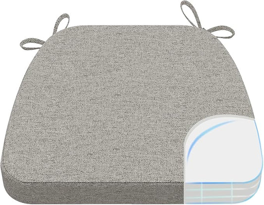 AAAAAcessories D-Shaped Chair Cushions, 2" Thick Dining Chair Pads with Ties and Removable, Machine-Washable Cover, 17" x 16", Khaki Gray