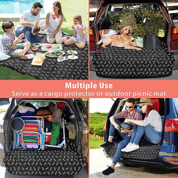 F-color SUV Cargo Liner for Dogs, Water Resistant Pet Cargo Cover Dog Seat Cover Mat for SUVs Sedans Vans with Bumper Flap Protector, Non-Slip, Large Size Universal Fit, Bone