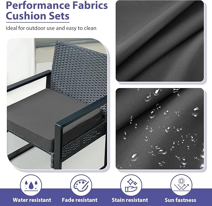 IPYNBAP Outdoor Chair Cushions Set of 4 -Waterproof Outdoor Seat Cushions for Patio Furniture, Patio Chair Cushion with Handle and Ties, Out Door Chair Pads,18.5x16x3-Square, Darkgrey