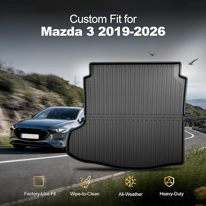 AOMSAZTO Premium Cargo Liner for Mazda 3 Sedan 2019-2025 2026 Custom Fit Car Trunk Mat All-Weather Black Cargo Mat