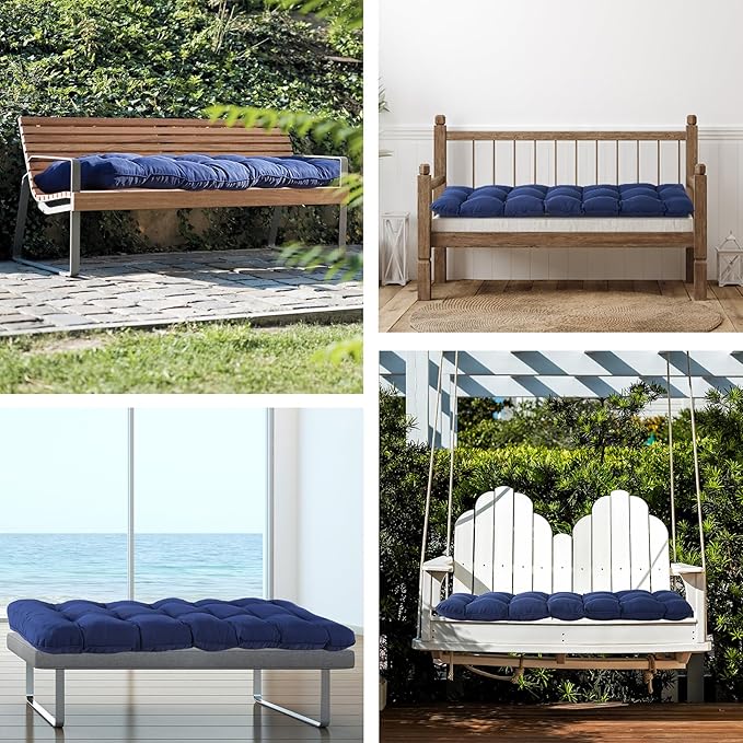 IPYNBAP Outdoor Bench Cushion, 59x18x5 Inch, Waterproof Bench Cushion for Outdoor/Indoor Furniture, Tufted Patio Bench Seat Cushion, Fade Resistant Outdoor Cushions for Porch Swing Couch, Navy Blue