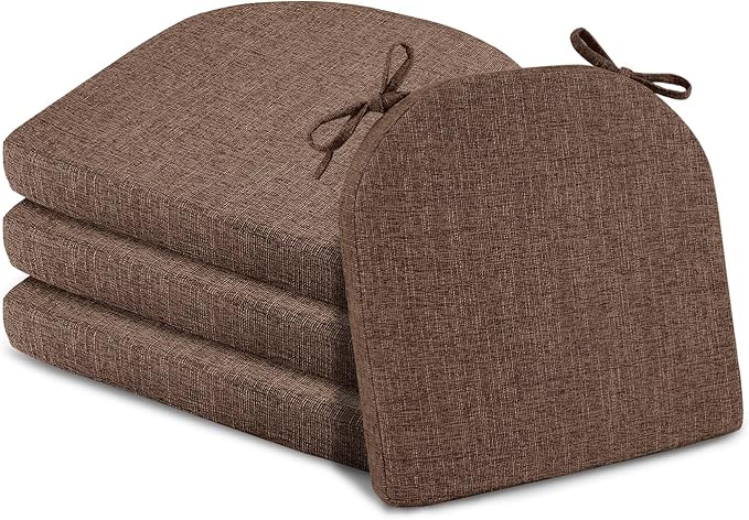 Basic Beyond Chair Cushions for Dining Chairs 4 Pack, Kitchen Chair Cushions with Ties and Non Slip Backing, 16 x 16 inches Chair Pads for Dining Chairs (Brown)