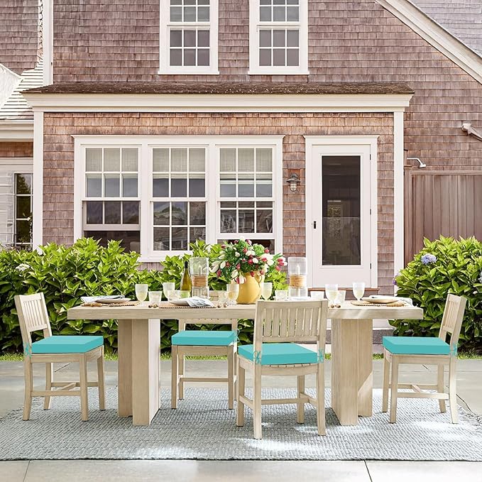 Basic Beyond Outdoor Chair Cushions Set of 4, Square Corner Outdoor Cushions for Patio Furniture, Water Resistant Patio Chair Cushions with 2 Ties, 18.5x16x3, Teal