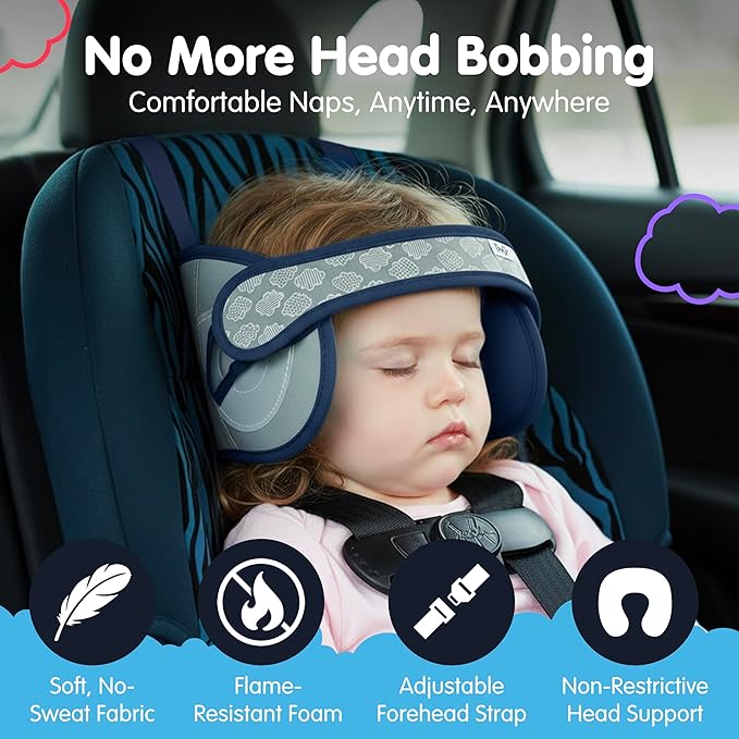 NapUp Adjustable Head Support for Car Seat – Patented & Crash-Tested Anti-Bobbing Head Holder Strap, Comfortable Sleep Solution - Breathable Fabric, Kids Travel Accessories - Ages 2+ - Dark Blue