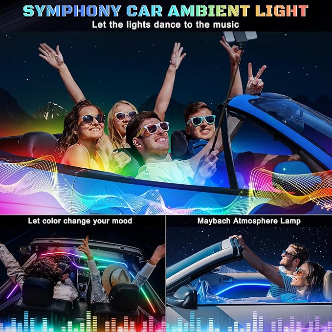 Dreamcolor Acrylic Interior Car LED Strip Light with Wireless APP, RGB 18 in 1 with 175 inches 612 LEDs Fiber Optic Strip Lights for Car, Dual Zone Symphony Neon Car Ambient Lighting