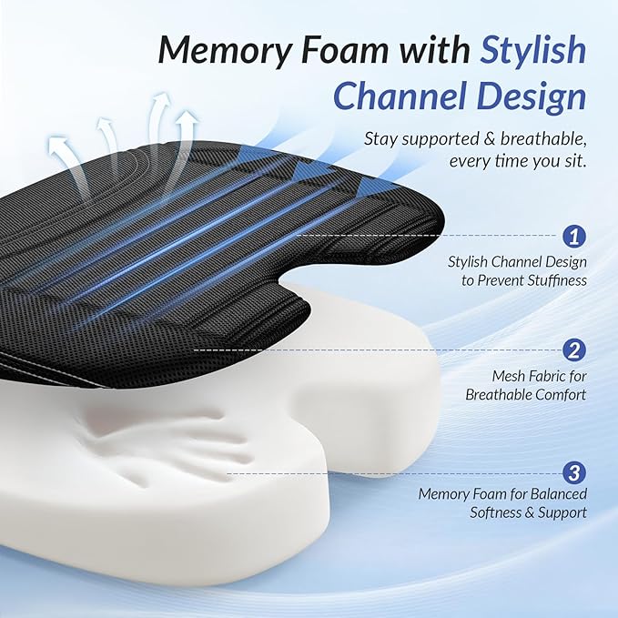 ZIKEE Wedge Car Seat Cushion for Tailbone Pain Relief & Better Visibility, Ergonomic Memory Foam Seat Cushion for Car with Breathable Channel Design, Fits Car, SUV, Truck, Non-Slip Mesh Cover