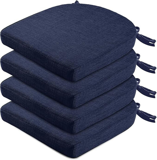 Wellsin Chair Cushions for Dining Chairs 4 Pack - Kitchen Chair Cushions with Ties and Non-Slip Backing - Dining Chair Pads 16"X16"X2", Navy