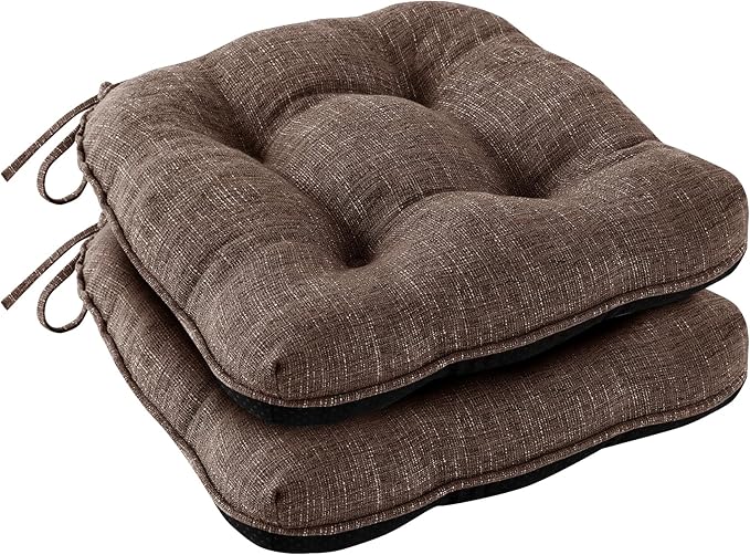 IPYNBAP Chair Cushions for Dining Chairs Set of 2, Kitchen Chair Cushions, Chair Pads with Ties and Non Slip Backing, Tufted Memory Foam Seat Cushion 2 Pack, 15.5" x 15.5" x 4", Brown