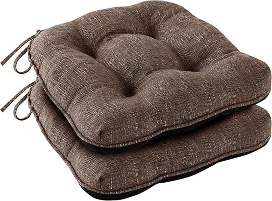 IPYNBAP Chair Cushions for Dining Chairs Set of 2, Kitchen Chair Cushions, Chair Pads with Ties and Non Slip Backing, Tufted Memory Foam Seat Cushion 2 Pack, 15.5" x 15.5" x 4", Brown
