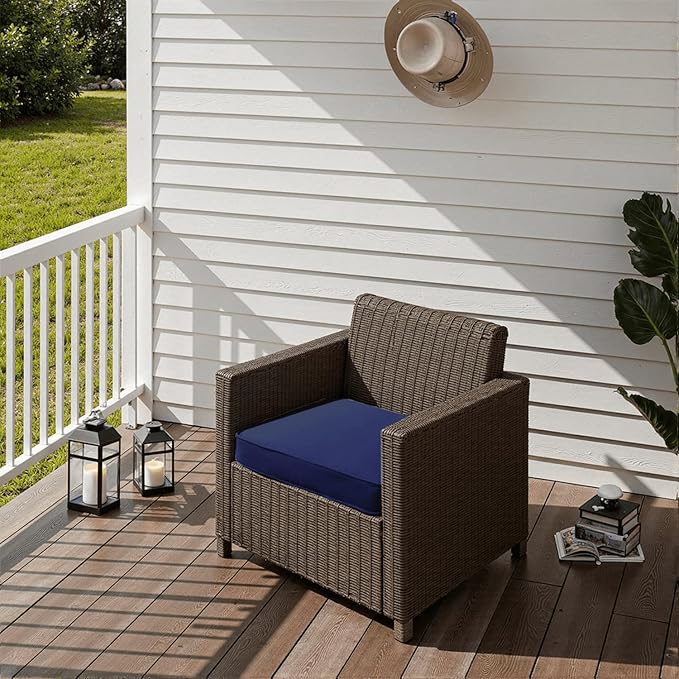 PatioGlow Outdoor Chair Cushions 24 x 24 x 4 Inch, Waterproof & Fade Resistant Patio Seat Cushion for Furniture with Handle and Ties, Thick Seating Pads for Outside Sofa Couch Set of 2, Dark Blue