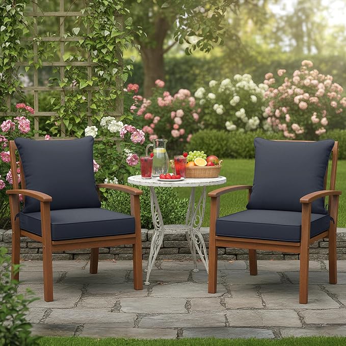 Summsun Waterproof Outdoor Cushions for Patio Furniture, Fade Resistant Backrest and Deep Seat Cushion Set with Removable Cover, 22 x 22 Inch, Dark Grey, Set of 2