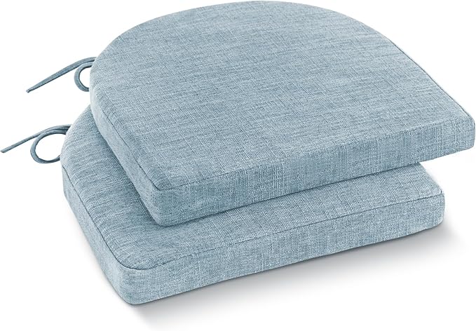 IPYNBAP Chair Cushions for Dining Chairs, Kitchen Chair Cushions, 16'' x 16'' x 2'', Non Slip Indoor Seat Cushions, Chair Pads for Dining Chairs with Ties & Removable Cover, Set of 2, Light Blue
