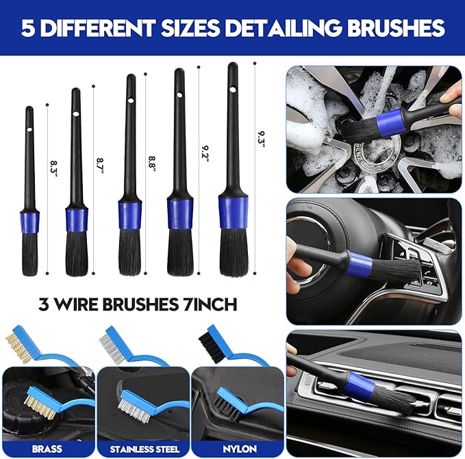35Pcs Car Detailing Kit, Car Detailing Brush Set, Car Wash Cleaning Kit, Car Detailing Brushes, Professional Car Care Kit for Interior Exterior Wheels, Blue