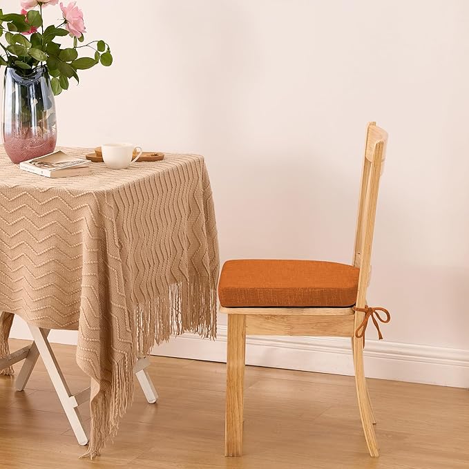 IPYNBAP Chair Cushions for Dining Chairs, Kitchen Chair Cushions, 16'' x 16'' x 2'', Non Slip Indoor Seat Cushions, Chair Pads for Dining Chairs with Ties & Removable Cover, Set of 4, Rust