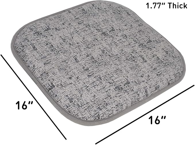 Sweet Home Collection Chair Cushion Memory Foam Pads Honeycomb Pattern Slip Non Skid Rubber Back Rounded Square 16" x 16" Seat Cover, 2 Pack, Broadway Gray/Black
